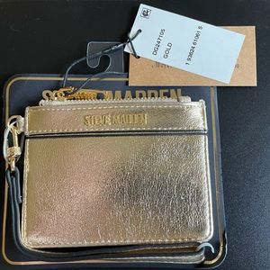 STEVE MADDEN Gold Card Case Wallet w/ Zipper Section & wristlet strap